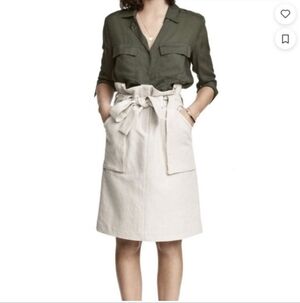 H&M Women's Linen Paper Bag Beige Tie Waist Skirt Size 2